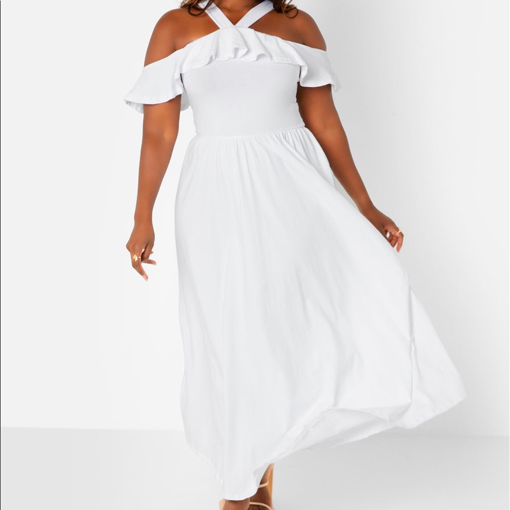 Plus size off shoulder strap maxi dress REBDOLLS